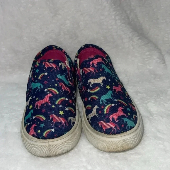 Girl Paris Blue Multicolored Unicorn Slip-On Shoes - Size 10 - Picture 2 of 6